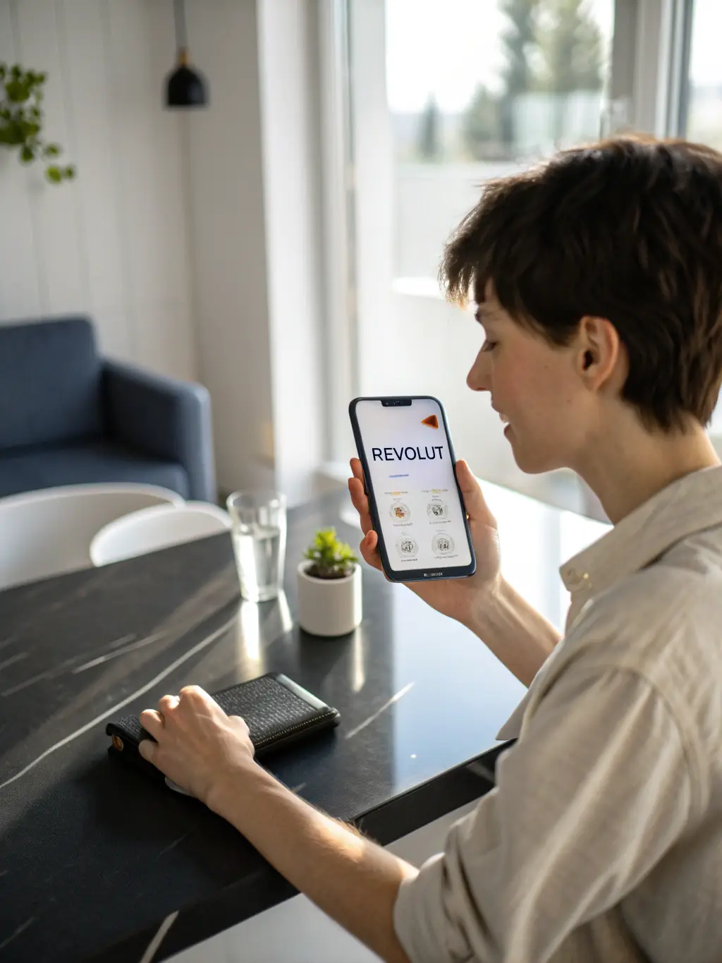 An image of the Revolut app on a mobile device, emphasizing its features for international money transfers and currency exchange.